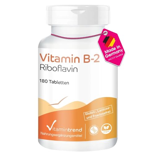 Vitamintrend Vitamin B2 Riboflavin 100mg 180 Tabletten hochdosiert Nahrungsergänzungsmittel vegan ohne Magnesiumstearat in Deutschland hergestellt