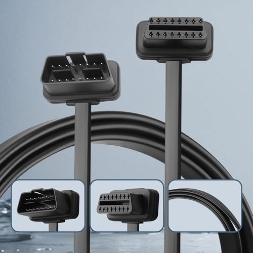 Image of OBD Slim Extension Cable,16 Pin OBD2 Male to Female Ribbon Extension Wire, Diagnostic Universal OBD II Convert Cable (90-Degree 16-pin Male Connector)