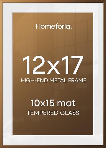 Image of Homeforia 12x17 Picture Frame Bronze, High End Metal 12x17 Brass Poster Frames with Mat 10x15 Photo, 12 x 17 Frame Matted to 10 by 15 inch Print, 17by12 Thin Frames, Tempered Glass, Wall Kit, Set of 3