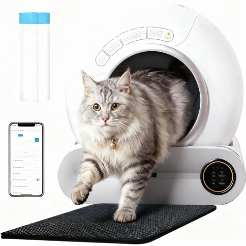 RMAN Selbstreinigende Katzentoilette Katzenklo Elektrisches mit Müllbeutel und Matte Große Kapazität/App-Steuerung/Smart Health/Sicherer Alert/für...
