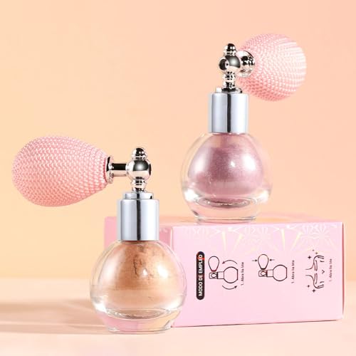 Spray em pó iluminador, spray de glitter brilhante para rosto e cabelo, spray brilhante à prova d'á