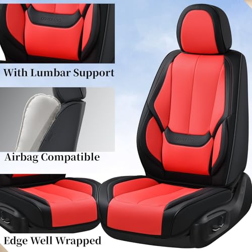 Image of Coverado Seat Covers, Car Seat Covers Front Seats, Car Seat Cover, Car Seat Protector Waterproof, Car Seat Cushion Nappa Leather, BlackRed Seat Covers Carseat Cover Universal Fit for Most Cars