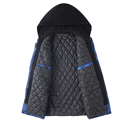 Image of ZENTHACE Men's Quilted Lined Hooded Plaid Jacket,Zipper & Snap Closure
