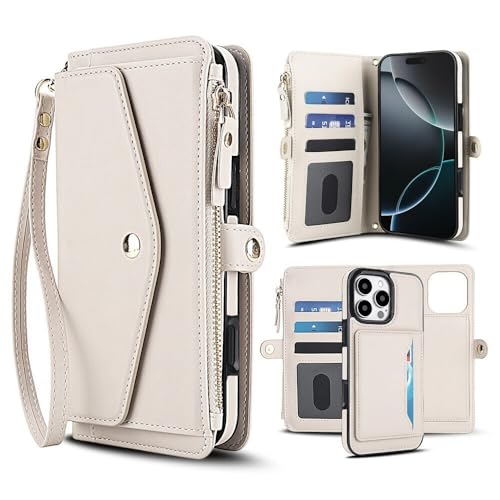 Étui Google Pixel 9 blanc en cuir avec fermeture éclair et clapet