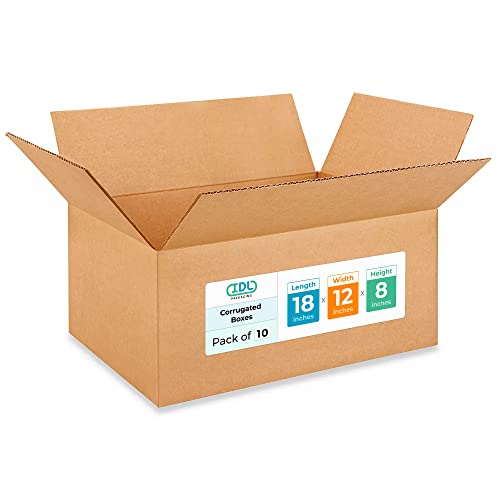 Medium Moving &amp; Shipping Boxes 18x12x8 inches (10-Pack) - Extra Strength 200 lb vs Regular - USA-Made Corrugated Strong Packaging Boxes - Medium Box for Moving - Cardboard Moving Box by IDL Packaging
