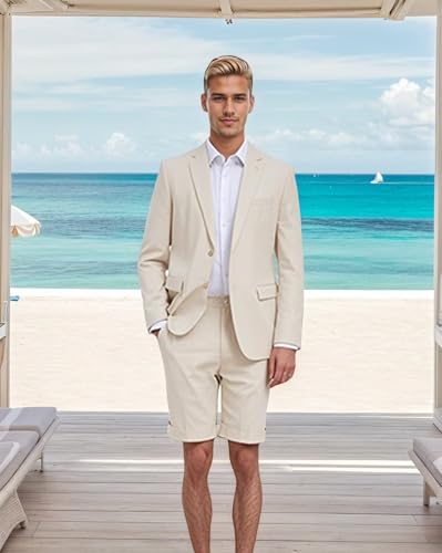 Mens Linen Suit Slim Fit Lightweight 2 Piece for Casual, Summer Beach Wedding Groomsmen Prom4