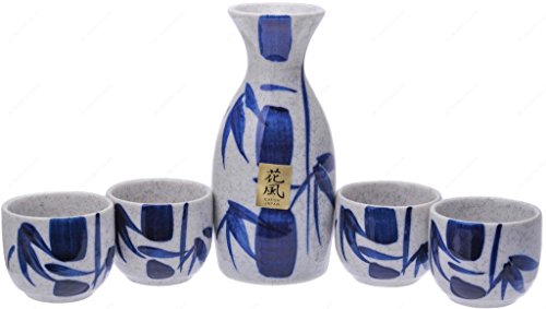 Kafuh MSE70WBV Japanese Porcelain Sake Set with Blue Bamboo, Bottle: 4.50