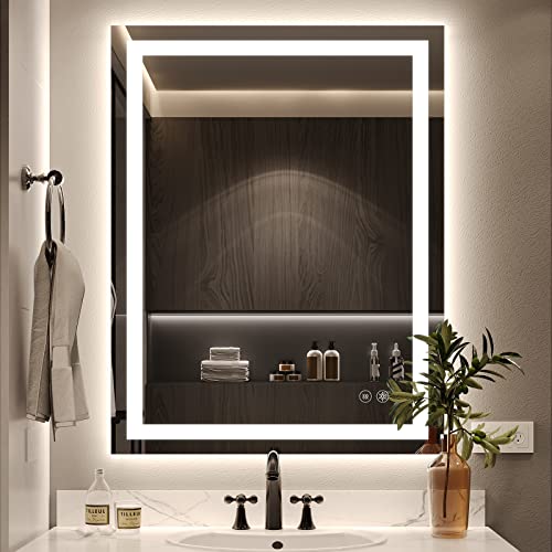 KINGDALAI 36 x 28 Led Mirror for Bathroom, Wall Mounted Vanity Mirror,Anti-Fog (Backlit + Front Lights)