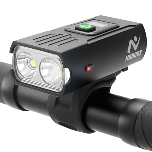 NUBOOX Luz Bicicleta Delantera Recargable USB-C, Compacta y Ligera, Batería 1500 mAh con Pantalla Digital, Foco LED 1000 Lúmenes con 6 Modos, Impermeable IPX4, Linterna Ciclismo Carretera MTB