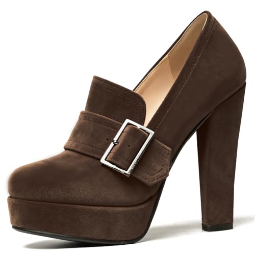 Image of SHODENSE Women Vintage Chunky Platform Loafers Pumps Tassel Round Closed Toe Slip On Suede Block High Heel Dress Loafer Shoes Buckle Strap Oxford Loafers Fringe Pump Dressy Chic Sexy Y2k 4-11 M US