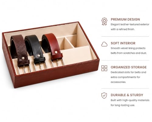 Image of La Trove 5 Slot Belt Organizer Display Tray for Men, Brown | Stackable tray keeps formal, casual and leather belts arranged neatly in wardrobe, closet, drawer, dresser or dressing table