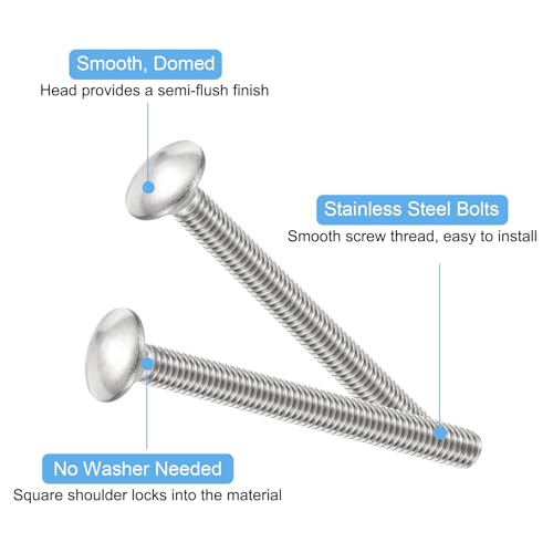 Image of uxcell 5 /16-18x3-1 /4 Carriage Bolt, 8pcs Round Head Square Neck Screws, 304 Stainless Steel, Fully Threaded, Silver