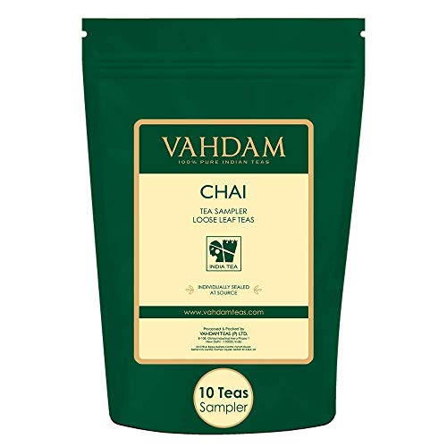 Vahdam, Tea Infuser & Spoon Trio + Chai Tea Loose Leaf Sampler (10 Teas, 50 Servings)- 100% Pure & Authentic Indian Blends Made Using Spices Paired With Stainless Steel Infusers & Spoon #TOP5