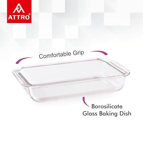 Image of ATTRO Glassox Borosilicate Rectangle Glass Baking Dish Micorwave Oven Safe Freezer Safe Baking Tray Serving Dish Bakeware- 1000ml