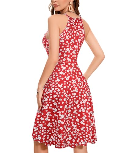 Image of ANYFITTING Built in Bra Halter Dresses for Women 2026 Summer Pockets Dress Flowy Midi Sundresses Beach Vacation