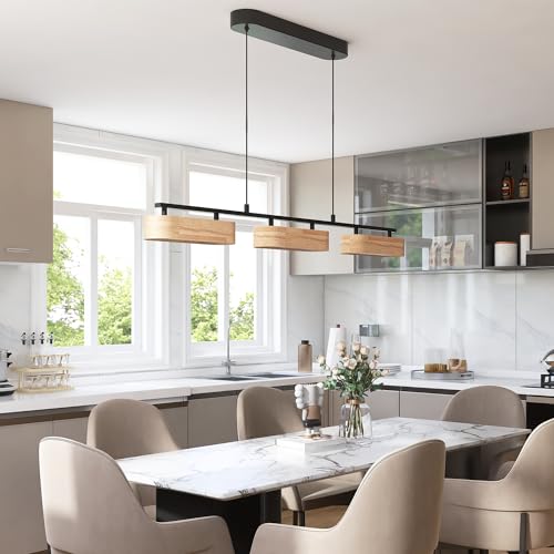Glimchase MD1812 37.6 Inch Linear Kitchen Island Lighting, 28W Wood Farmhouse Chandelier Dining Room Light Fixture thumb #2