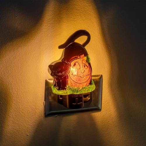Image of Novelty Lights LED Lamp Pumpkin with Black Cat Halloween Decoration Night Light with Swivel Plug