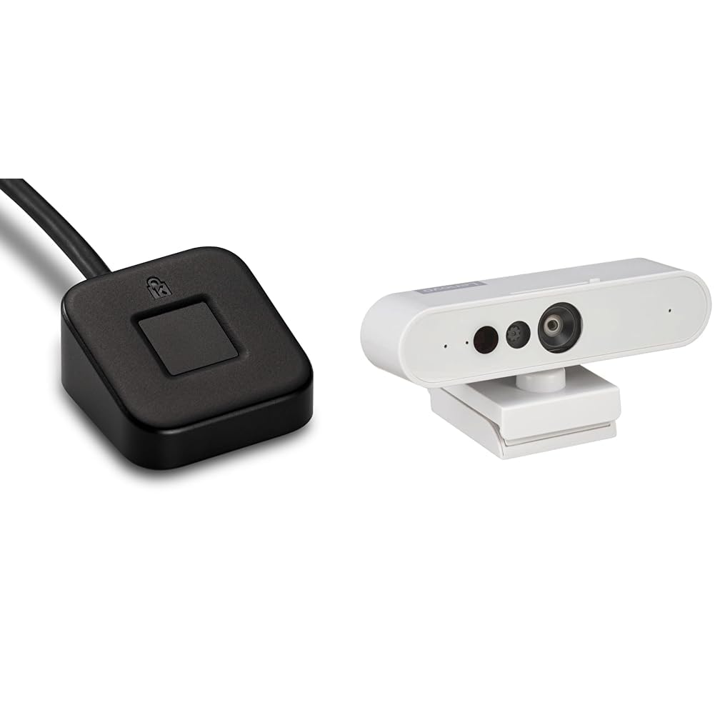 Kensington VeriMark Desktop USB Fingerprint Key Reader - Windows Hello &amp; Lenovo HD 1080p Webcam (510 FHD) - Monitor Camera with 4X Digital Zoom, 95° Wide Angle, 360° Rotation Pan