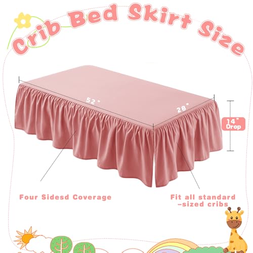 Image of SiinvdaBZX Pink Crib Skirt Dust Ruffle, Microfiber Crib Bed Skirt | 52 inchx28 inch with 14 inch Drop, Durable Full Coverage Toddler Bedskirt Fit for Baby Boys Girls Nursery Standard Crib