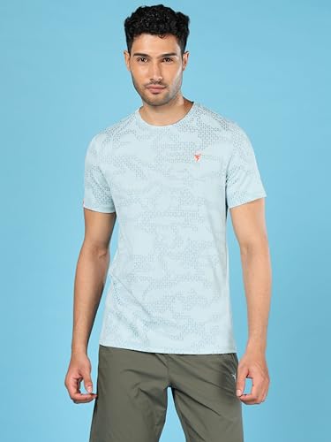 Image of TECHNOSPORT Men Polyester Regular Fit Half Sleeve Jacquard T-Shirt with Double Cool, Quick Dry & Anti Microbial for Sports, Running & Casual Use