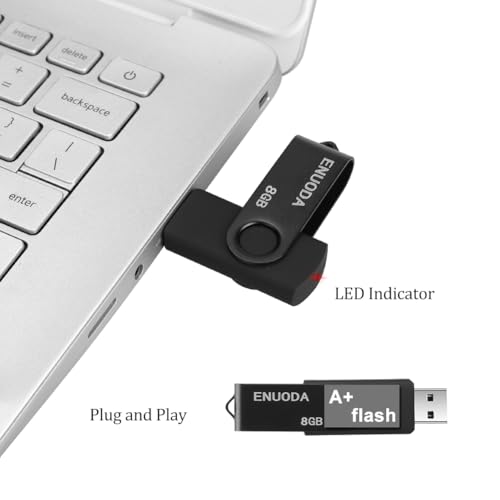 Image of 8GB Flash Drive 2 Pack ENUODA Thumb Drives 8GB Swivel Design USB 2.0 Memory Stick Jump Drive Pen Drive for File Storage and Data Transfer (Black Gold)
