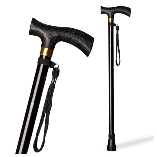 Aluminium Extendable Walking Stick for Elderly and Elderly – Gifts for Older Men and Women Adjustable Height to 74-95 cm – Black Walking Stick