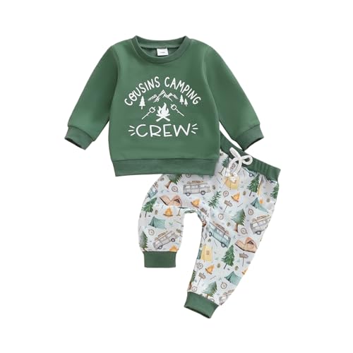 Fall Winter Outfit Toddler Baby Boy Cousins Camping Crew Long Sleeve Sweatshirt Pants 2Pcs Adventure Clothes Set