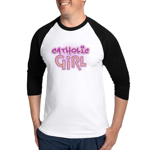 CafePress Catholic Girl Grafitti Baseball Jersey Men's Cotton Baseball Jersey, 3/4 Raglan Sleeve Shirt Black/White