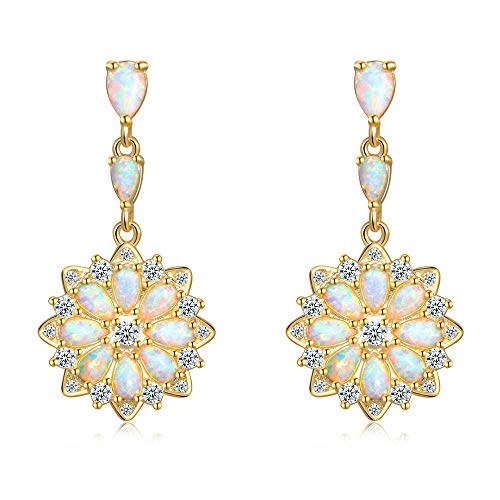 CiNily 18K White Gold Plated Opal Sutd Drop Earrings for Women Ladies Gemstone Dangle Earrings Opal Jewelry Gifts
