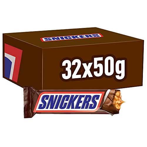 SNICKERS - Barre chocolat au lait, cacahuètes et caramel - Grand format contenant 32 barres individuelles de 50g - 1,6kg