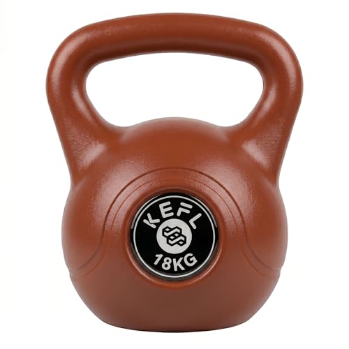 KEFL Vinyl Coated Kettlebell for Strength Training & Home Gym Colour Coded Non-Slip Weight for Fitness Conditioning & Full Body Workouts 2kg20kg (18kg - Brown)