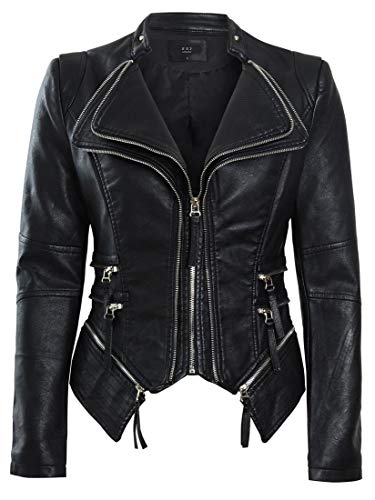 Damen Bikerjacke Aus Kunstleder Kurz – Modisch, Lässig & Leicht, Perfekte Motorradjacke