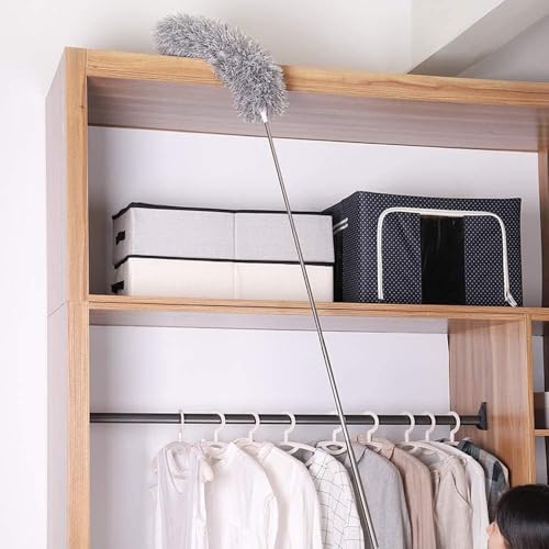 Image of Hopeleafwelt Microfiber Feather Duster with Extendable Telescopic Pole, Bendable & Washable Dust Cleaner, Up to 100 Inch Reach for Ceiling Fans, Cobwebs, Furniture, Windows & Home Cleaning