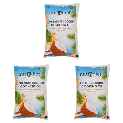 Image of nutndiet Premium Edible Coconut Oil For Cooking, Pouch 1 Litre (Pack of 3)