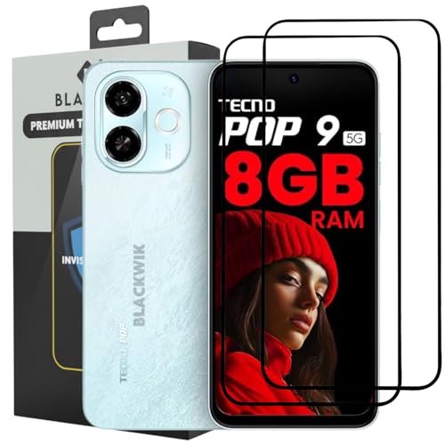 Image of Blackwik Tempered Glass Screen Protector for TECNO POP 9 with Edge-To-Edge Protector Coverage | Easy Installation Kit (Black) (Pack Of 2)