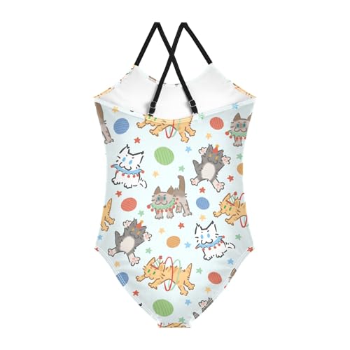 Girls One Piece Swimsuits Cute Kitty Circus Blue Cute Swimwear Bathing Suits 3-10T2