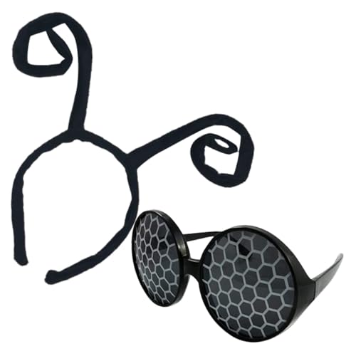 ERINGOGO Diadema con Antenas Negras para Insectos y Gafas de Sol Negras para Fiesta, Accesorio Ligero de Cosplay para Niña, Conjunto de Diadema y Gafas Adecuado para Cumpleaños y Halloween
