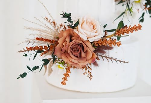 Cake Topper de flores secas terracota y naranja para boda miniatura 3