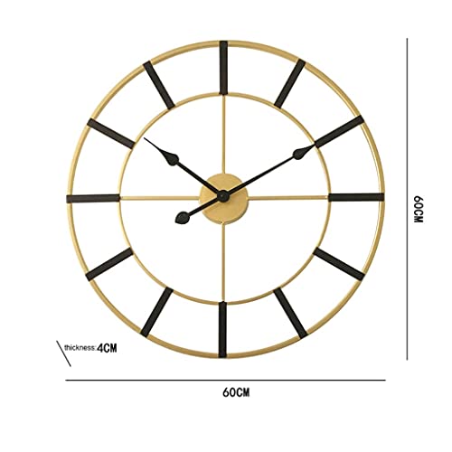 Horloge murale dorée de 60cm pour salon, pendule à quartz silencieuse - 3