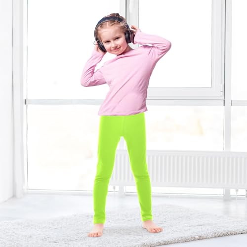 Girls Leggings Neon Green Yellow Solid Color Casual Yoga Pants Dance Pants Tights Trousers Cute Kids Clothes, 4T4