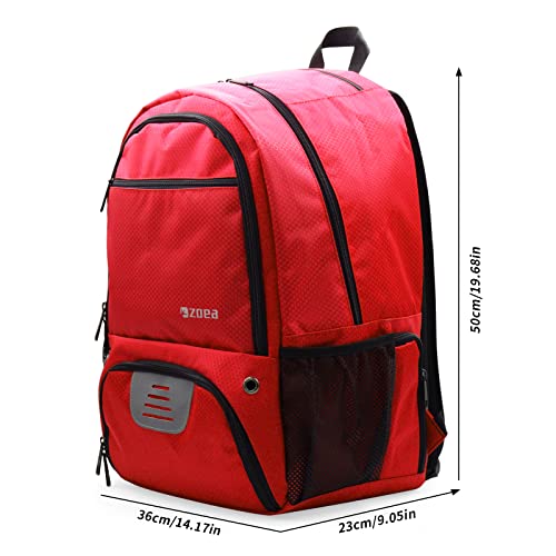 Zoea Soccer Bag - Backpack For Soccer, Basketball & Football & Volleyball With Shoe & Ball Compartment (Red) #TOP1