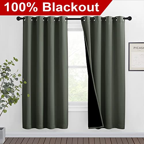 Image of NICETOWN 100% Blackout Window Curtain Panels, Full Light Blocking Drapes with Black Liner for Nursery, 72-inch Drop Thermal Insulated Draperies (Dark Mallard, 2 Pieces, 46-inch Wide Per Panel)
