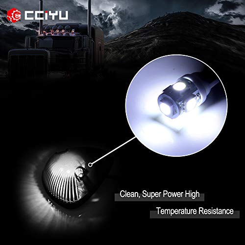 Cciyu Replacement Fit For 94-98 For Dodge For Ram 2500 3500 Black Smoked Cab Roof Top Marker Running Lamps W/White 5050 Smd Led Light Bulbs(5 Pcs) #TOP4