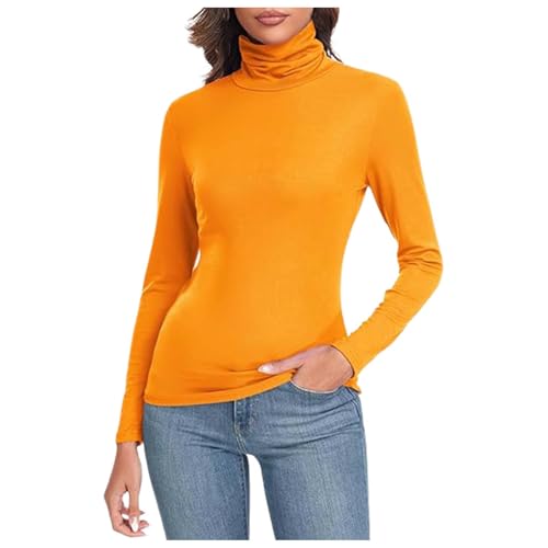 Ropa interior térmica para mujer, top casual puro elástico adelgazante, base para llevar camiseta de mujer, atuendo cálido para el invierno, amarillo, L