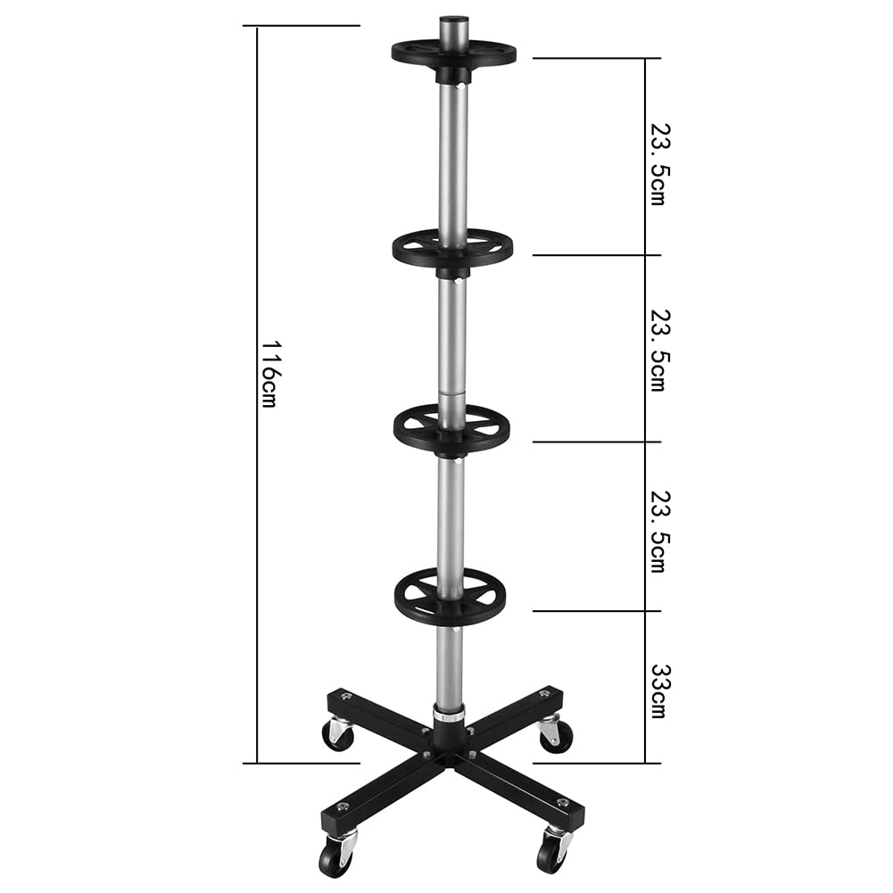 Albero Asta Porta Pneumatici con Ruote Piroettanti per Cerchioni da Auto, Camion, Moto, Scaffale Portagomme Mobile Salvaspazio per Gommista, Officina, Meccanico, Struttura in Ferro Resistente