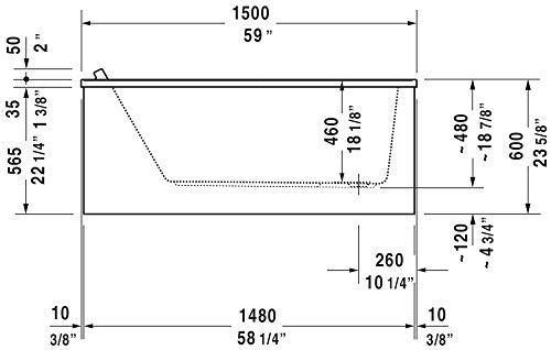 Bathtub Starck 59" X 27 1/2", White, Built-In #TOP2