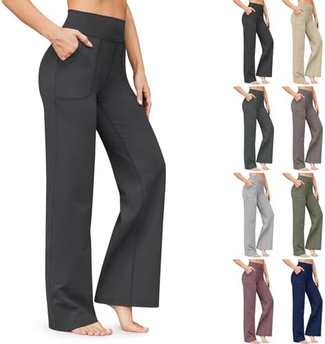 Women Wide Leg Yoga Pants with Pockets Tummy Control Flare Leggin...
