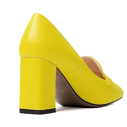 Image of MODENCOCO Womens Sexy Formal Matte Slip On Square Toe Work Block High Heel Loafers Shoes 3.5 Inch