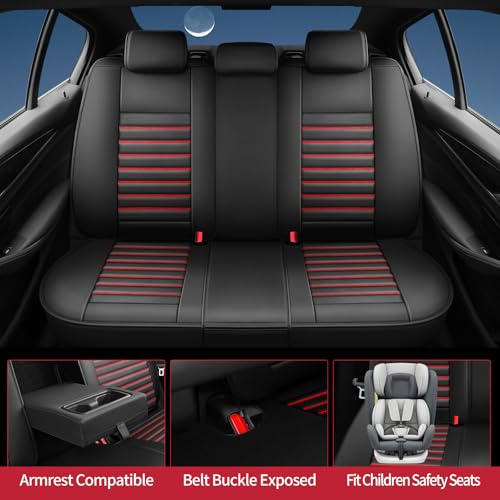 Image of Fit RAV4 Car Seat Covers for Toyota RAV4 2019-2025 2026 Hybrid XLE LE XSE XLE Premium,Limited-Premium Waterproof&Breathable Leather,All-Weather Seat Cushion Protector,Full Set,Black+Red