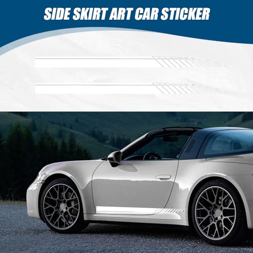 Image of 2Pcs Sports Racing Stripe Graphic Stickers, Side Door Vinyl Decals, Universal Car Decoration Accessories (White)
